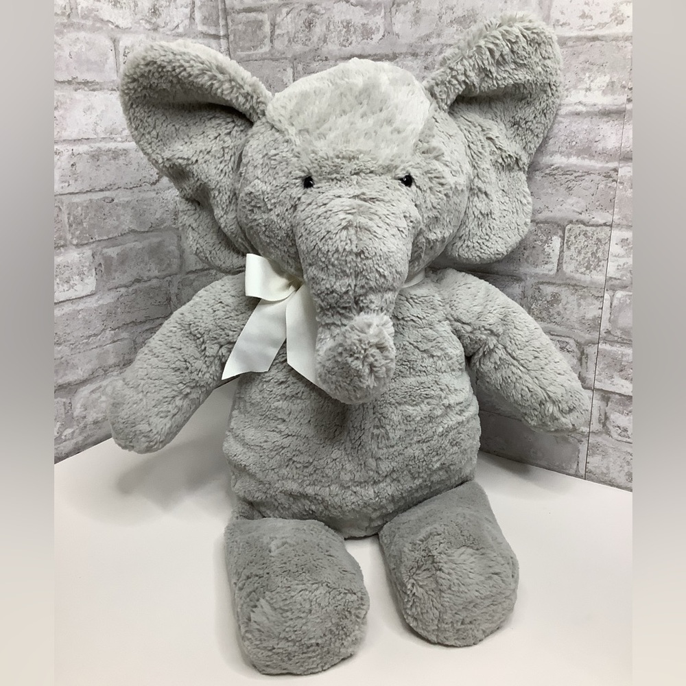 Pottery Barn Kids Grey Elephant 28” Plush Stuffed Animal Baby Jumbo Lovey Bow